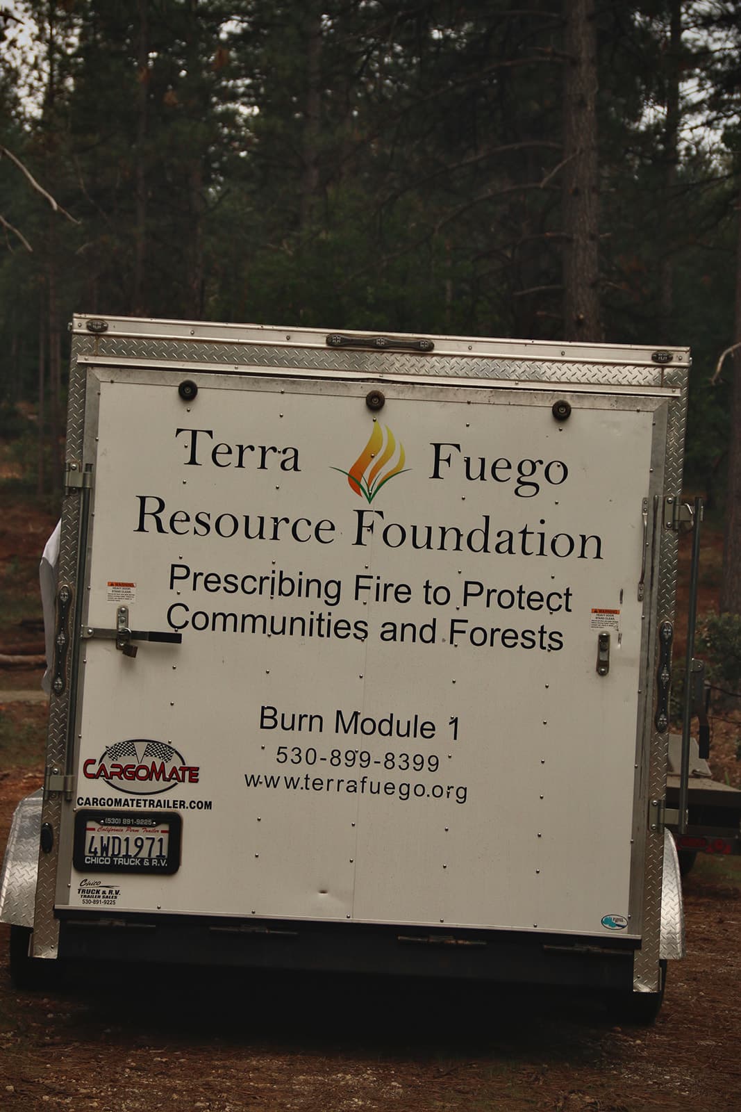 The Terra Fuego Resource Foundation command trailer parked on site.