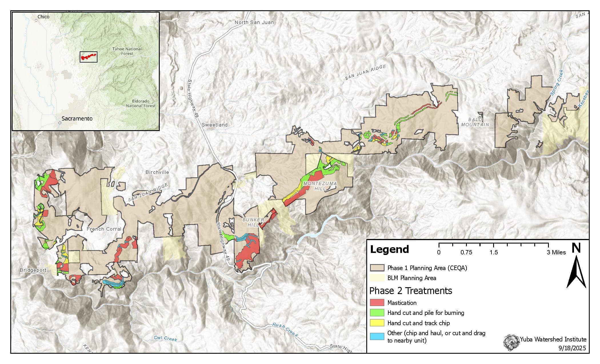Map showing FEMA-funded Phase 2 treatment units for the South Yuba Rim project