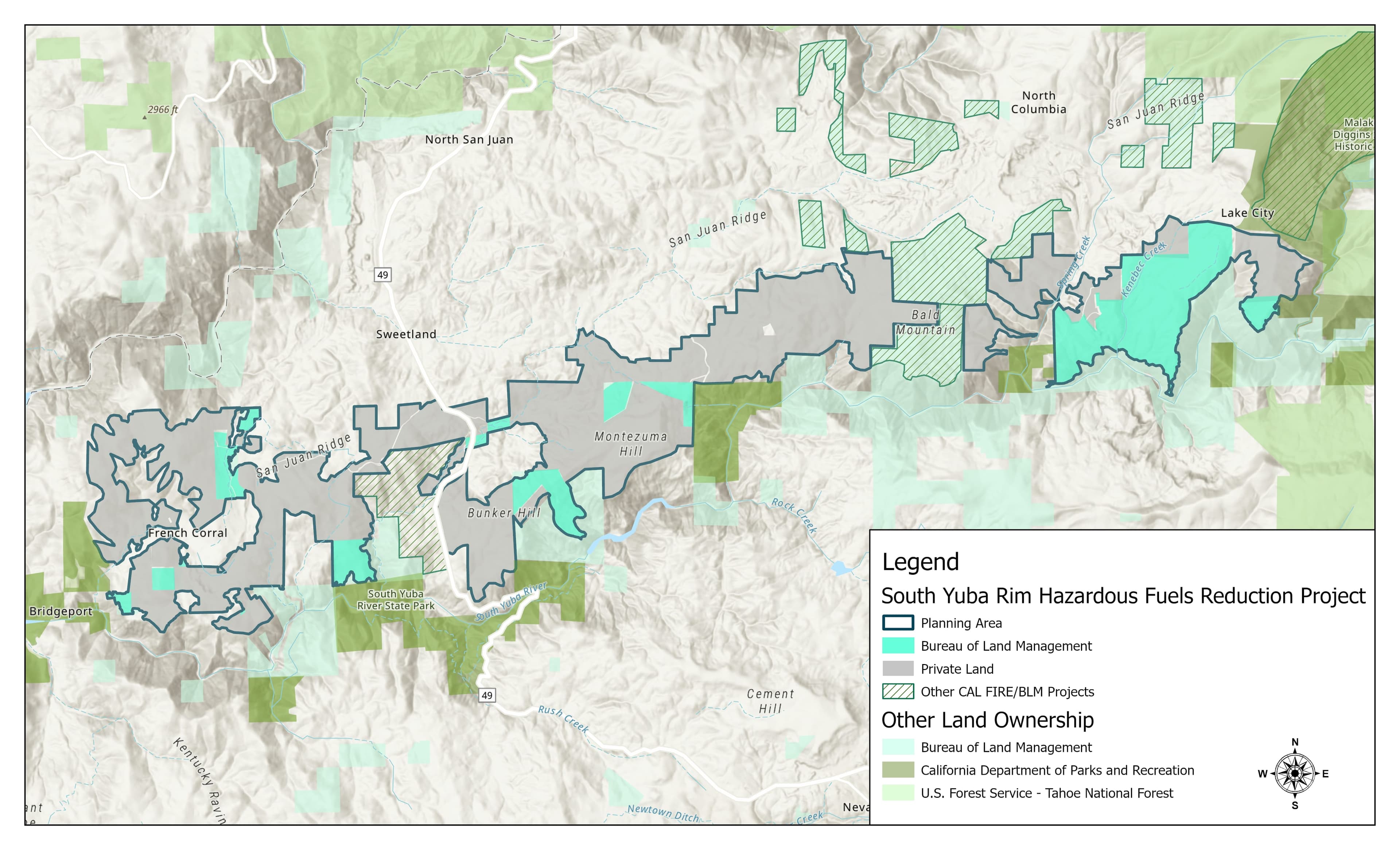 Map of the South Yuba Rim Hazardous Fuels Reduction Project area